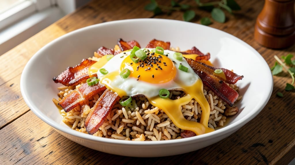 Bacon Egg and Cheese Fried Rice Recipe: Crispy Rice, Crumbly Bacon Bites