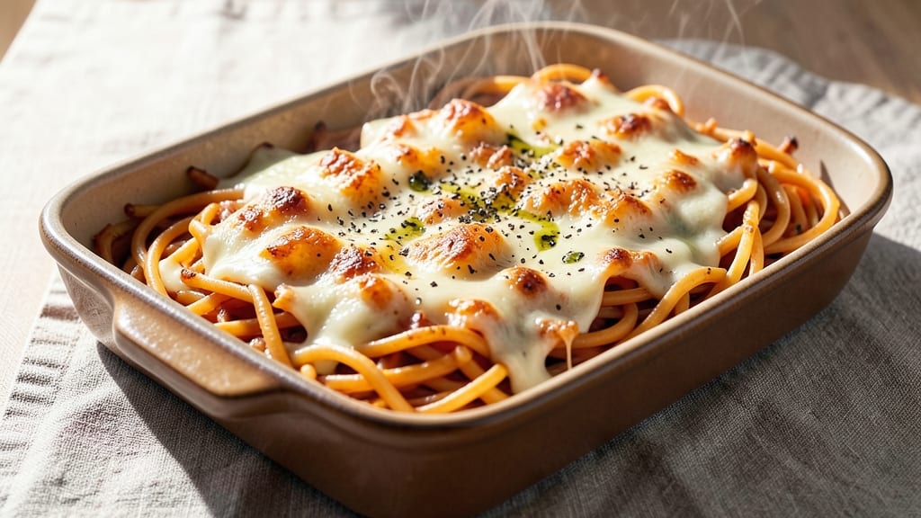 Baked Spaghetti Mac and Cheese Recipe: Triple-Layered Crunch With Gooey Cheese Streaks