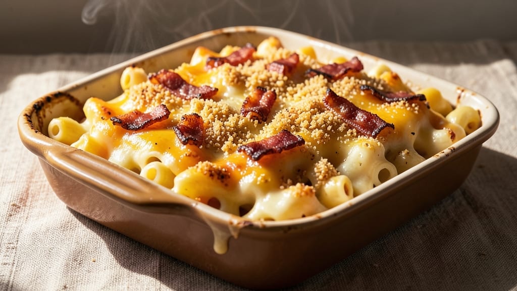 Baked Mac and Cheese Recipe with Bread Crumbs and Bacon: Crispy-Topped, Smoky, and Savory Bite-Sized Bites