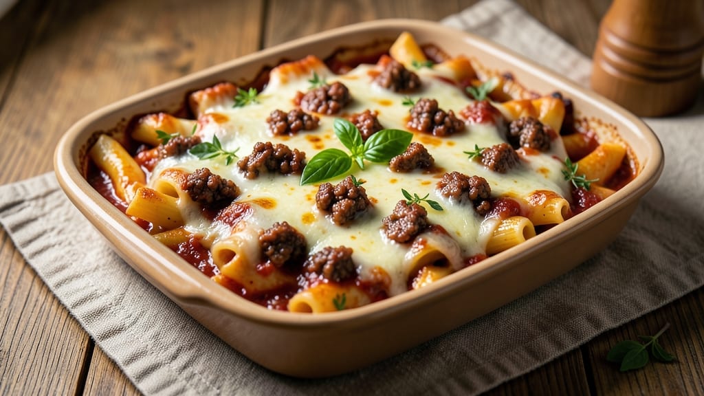 Baked Ziti Recipe with Ricotta and Mozzarella Cheese and Meat: Triple-Layered Cheese Dream