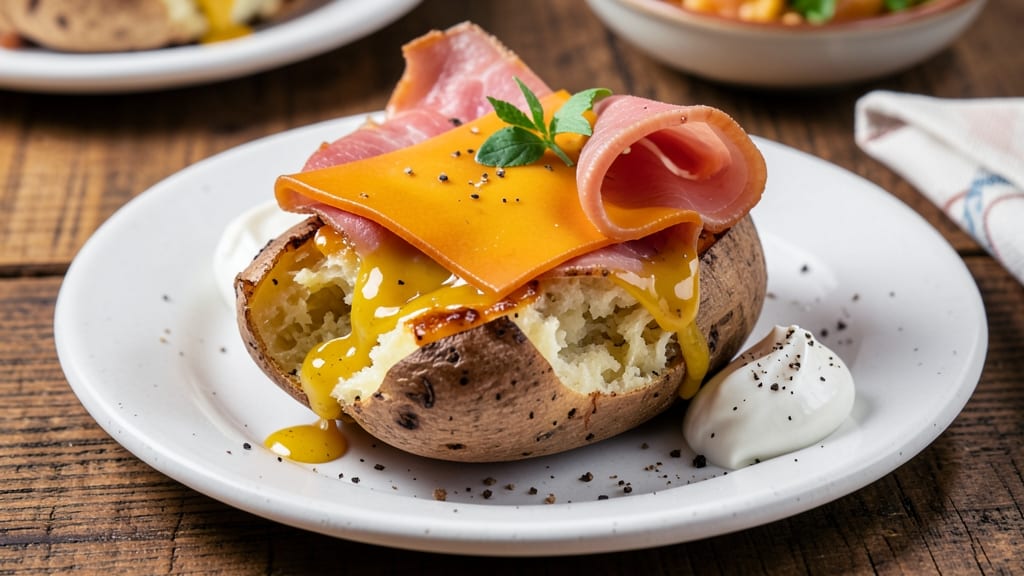 Baked Potato with Ham and Cheese Recipe: Crispy Top, Melty Magic Inside