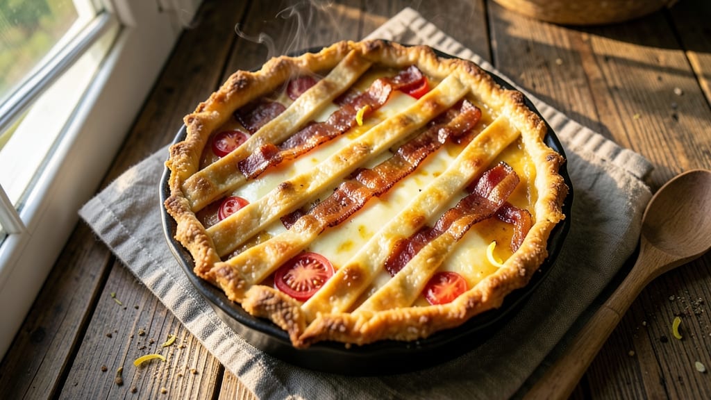 Bacon, Swiss Cheese, and Spinach Quiche Recipe: Flaky Crust With Melty Triple Layers