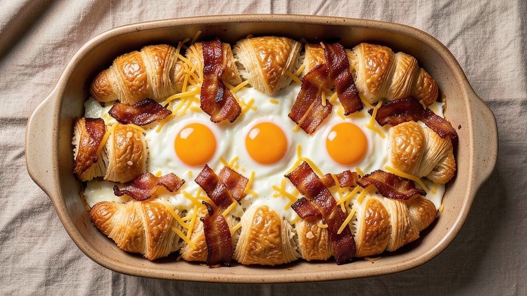 Bacon Egg and Cheese Croissant Casserole Recipe: Flaky Layers and Golden Crust in One Dish