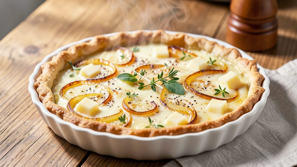 Basic Cheese and Onion Quiche Recipe: Golden Crust With Caramelized Onions