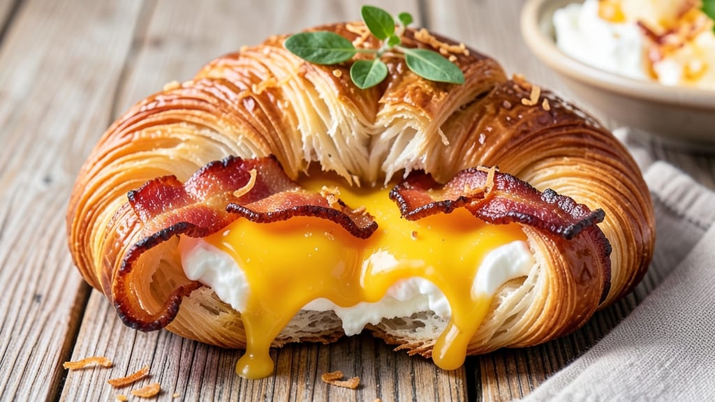 Bacon, Egg, and Cheese Stuffed Croissants Recipe: Flaky Layers Loaded With Smoky Crispy Filling