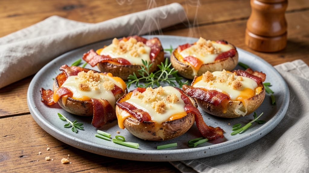 Baked Potato Skins Recipe With Cheese and Bacon: Crispy Shells, Melty Cheese, Smoky Bacon Bites