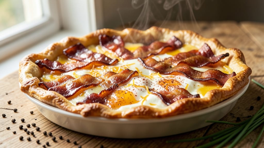 Bacon, Egg, and Cheese Pie Recipe: Flaky Pastry Crust With Melted Cheese Rivers